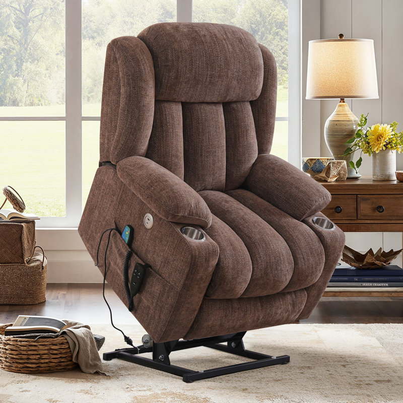 Hokku Designs Dual Motor Recliner Chair Massage Heat Infinite Position Fabric Hokku Designs Body Fabric Rust Brown Fabric